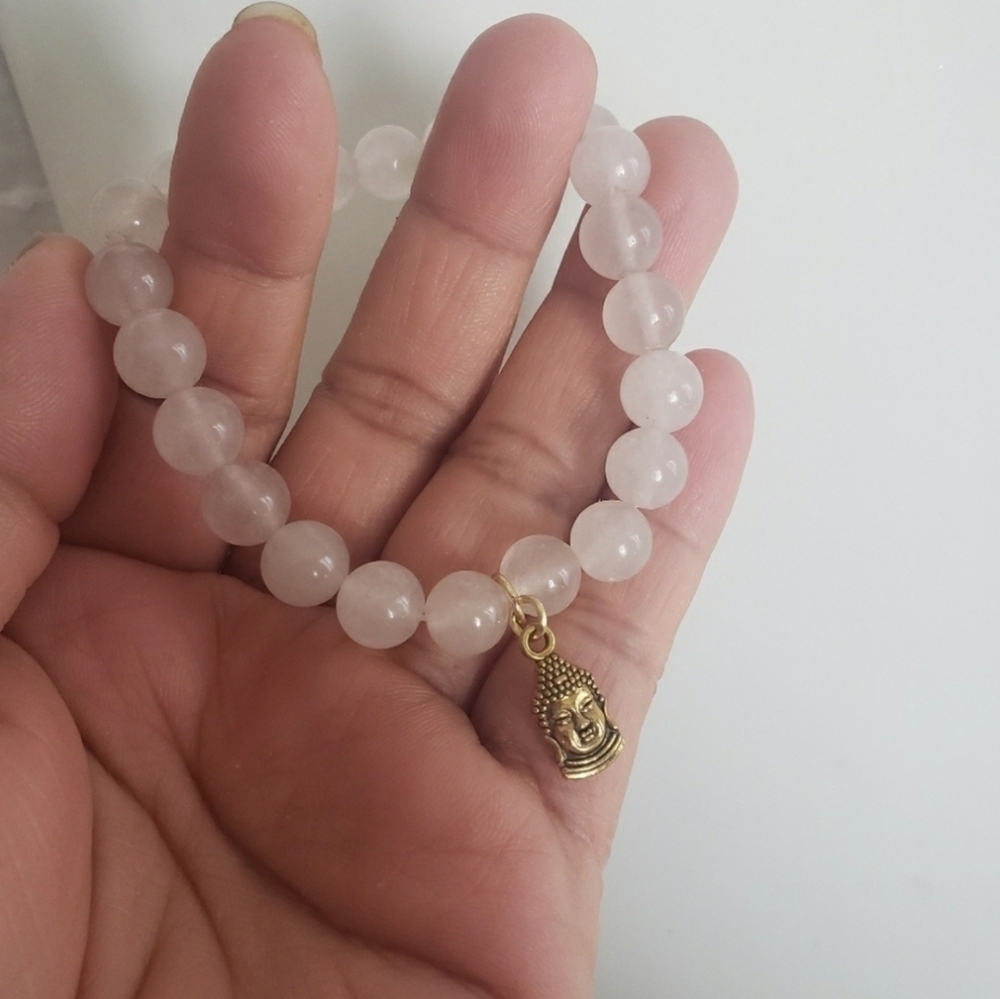 6mm rose quartz gold buddha face stretch bracelet